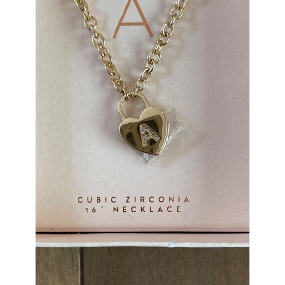 Lauren Conrad Cubic Zirconia Heart Necklace & Earrings A Initial Gold Tone 16" - Picture 6 of 9